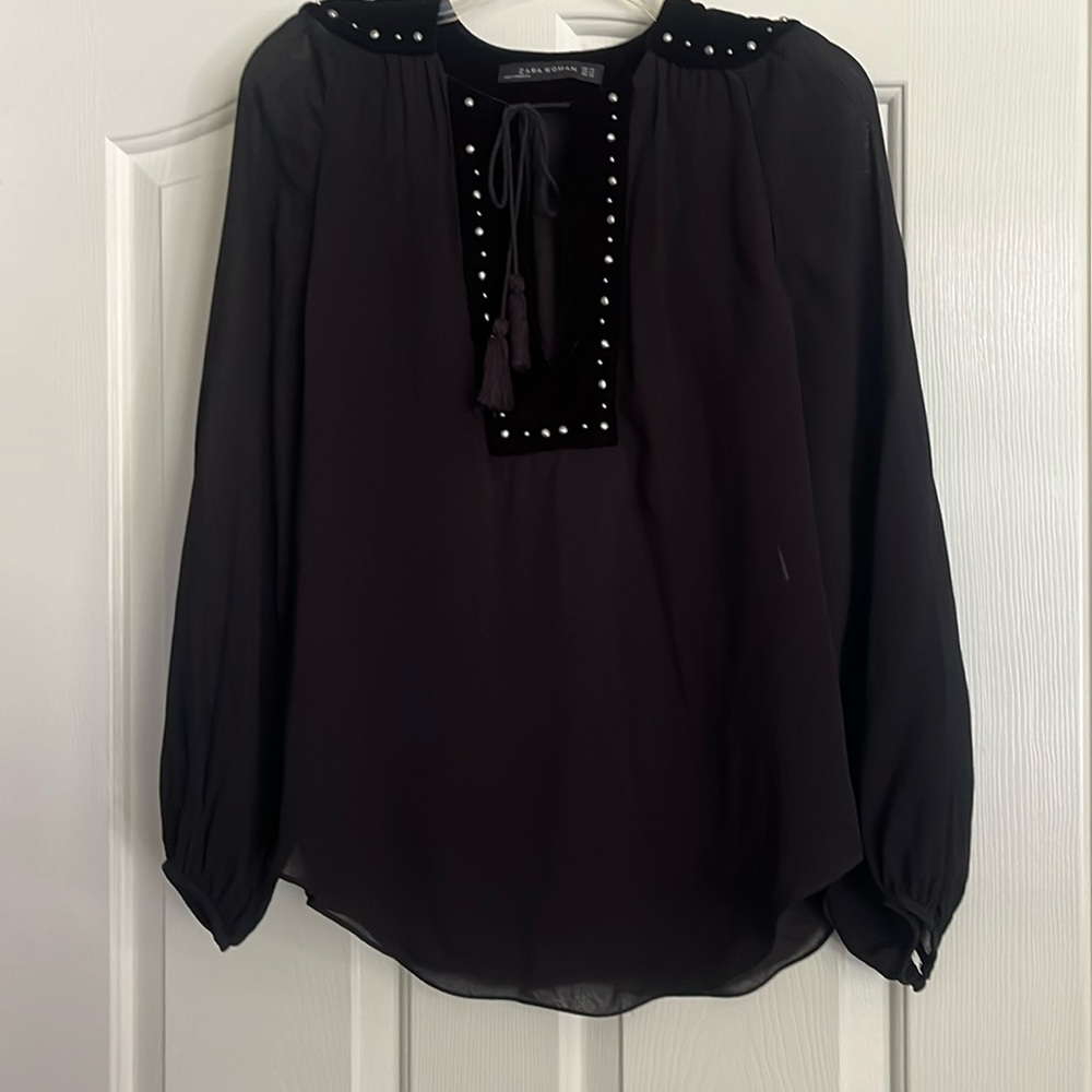 Zara peasant blouse with trim, size small.